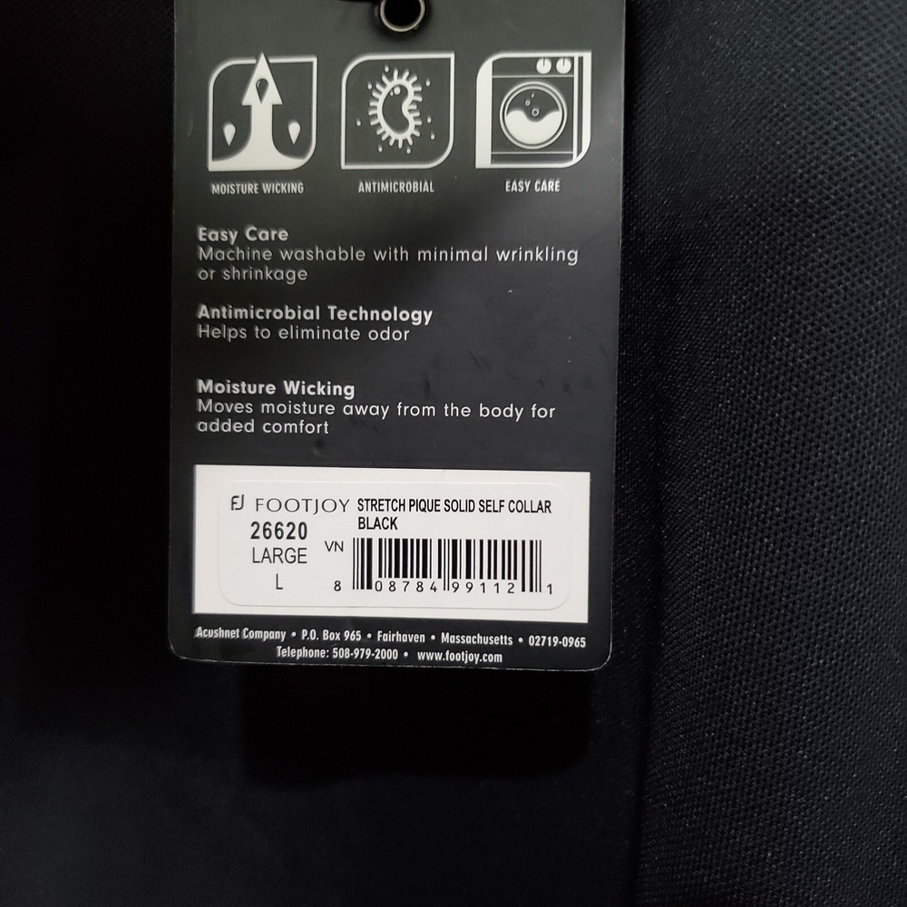 FootJoy FJ Golf Polo Shirt Size Large L Black Performance Stretch W/ Chest Logo - Picture 5 of 12